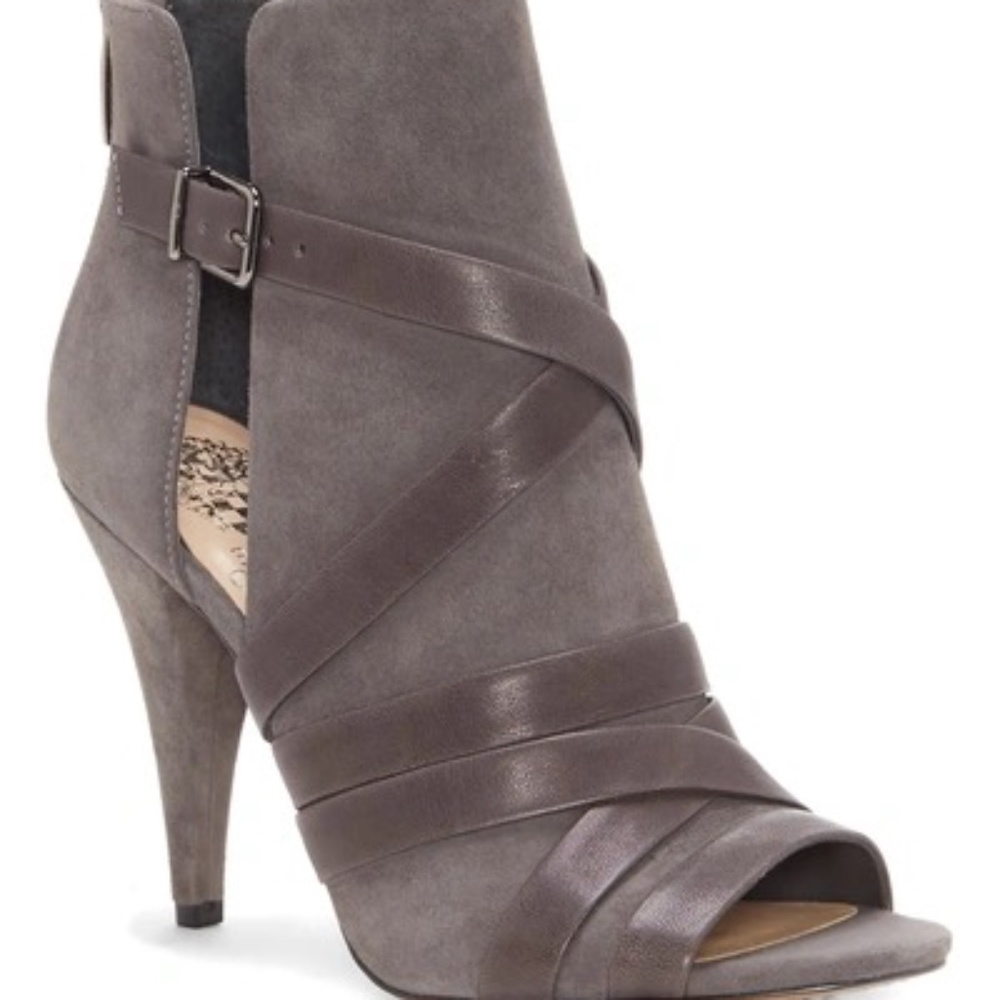ACHIKA BELTED PEEP TOE BOOTIE IN POWER GREY LEATHER